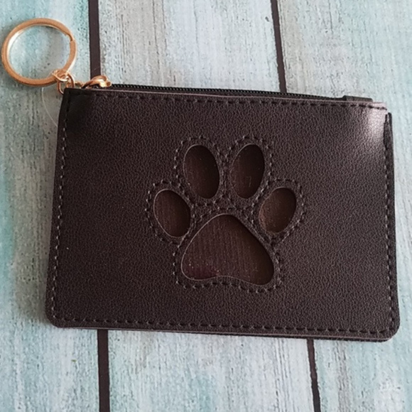 Handbags - Black dog paw print coin purse keyring keychain